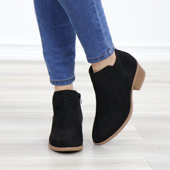 Black Suede Ankle Boots Laser Cut Design - Picture 11 of 12